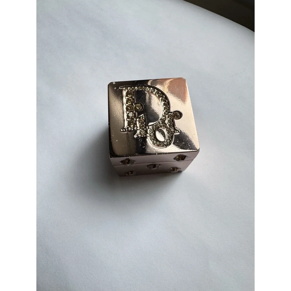 Vintage Rare Dior France Dice Box Case With Rhinestones Metal Mirror